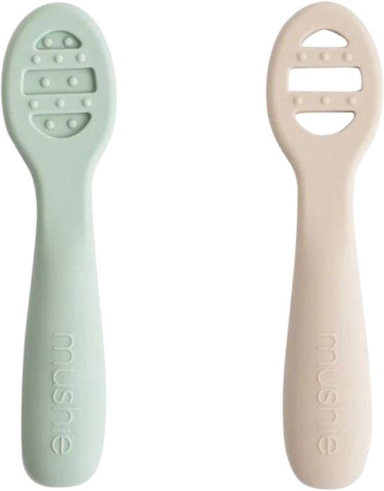 Mushie Baby Lepels 2-Pack - Cambridge Blue/Shifting Sand