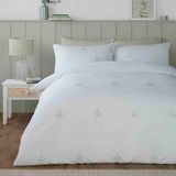 Serene - Dekbedovertrek met geborduurd blad - tweepersoonsbed (200 x 200 cm) - 2 kussenslopen - duurzaam gerecycled polyester - wit beddengoed met blad - geborduurd dekbedovertrek met bloemen - groen
