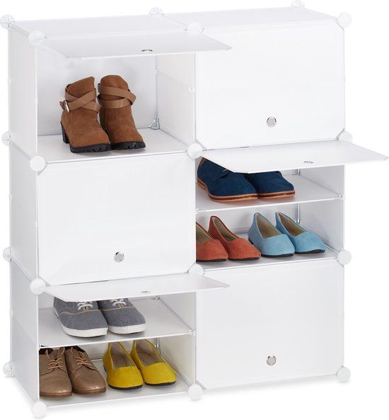 Relaxdays Schoenenkast - 12 Vakken - Wit - 95x85x31.5cm - Kunststof