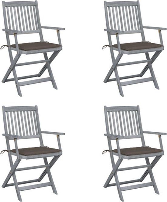 vidaXL Set van 4 Klapstoelen met Kussens, Massief Acaciahout, Taupe