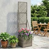 Maison Exclusive Jardinière avec treillis, gris, 35 x 30 x 135 cm, en polyrotin