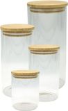 Fackelmann Nature Pots de conservation en verre set, 4 pièces, avec couvercles en bambou, 0,9L - 2L