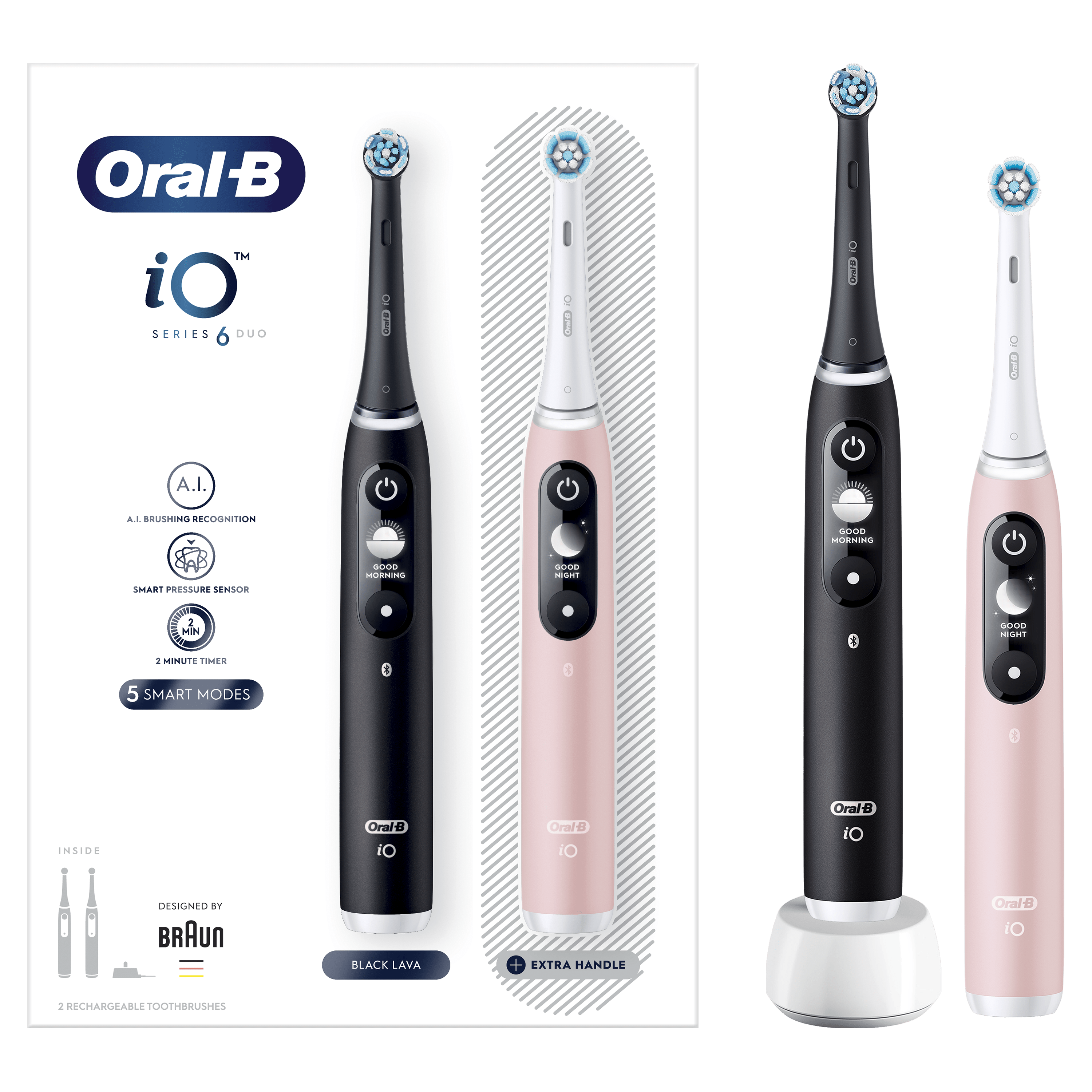 Oral-B iO Series 6 Oral-B iO - 6 - Black & Pink Elektrische Tandenborstels Ontworpen Door Braun zwart, roze / duo pack