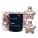 Decoris KSD Glazen Sterren Kerstballen Lichtroze 12 stuks 1 cm