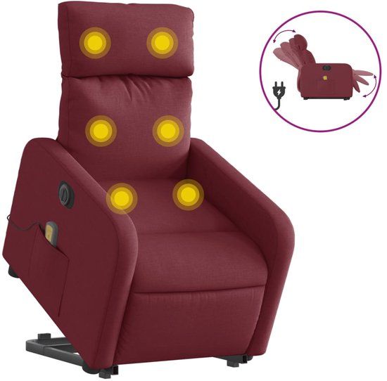 vidaXL Sta-op-massagestoel elektrisch verstelbaar stof wijnrood