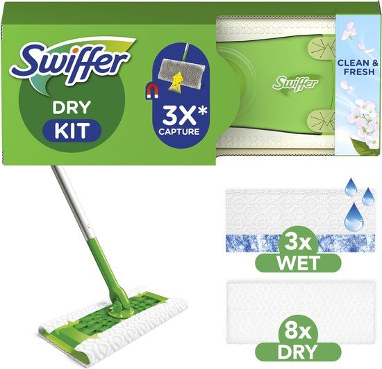 Swiffer Vloerreiniger Startset - 1 Vloerwisser + 8 Droge + 3 Vochtige Vloerdoekjes Navullingen