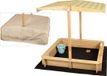 needs&wants® Zandbak met dakbank en onderstel, met deksel Oxford 600D, hout, rechthoekig, met banken, UV-zonwering, 113x113x113 cm, geel/wit/bruin
