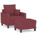 Fauteuil met voetenbank 60 cm stof wijnrood