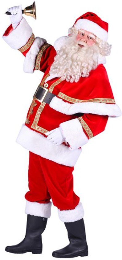 Kerstman Polyester deluxe met cape Rood-Wit Jas-Broek-Muts maat XL
