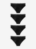 Next - Dames - Set van 4 katoenen Braziliaanse slips met logo - Zwart