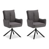 Homestyle4u Eetkamerstoelen van Linnen - 2 Stoelen - met armleuningen - draaibaar - Antraciet