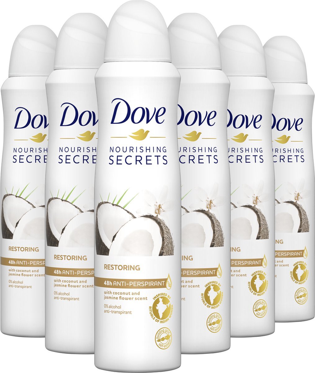 Dove Coco & Jasmine Anti-transpirant Deodorant - 6 x 150 ml - Voordeelverpakking