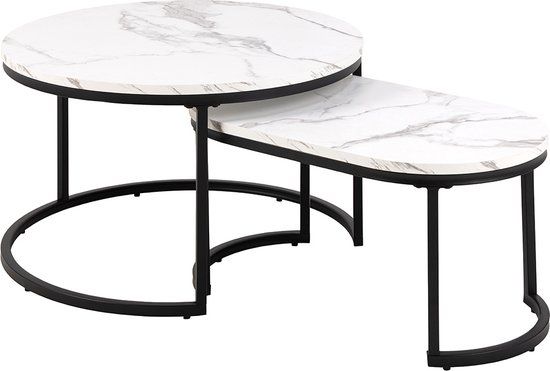 Salontafel Set Rowan - Marmerlook - Wit - Set van 2 - Rond