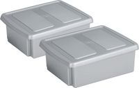 Sunware set van 2 opslagboxen kunststof 17 liter lichtgrijs 45 x 36 x 14 cm met afsluitbare deksel