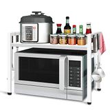 Todeco Magnetronovenhouder, uittrekbaar, opbergrek, keuken, magnetron, multifunctioneel, opbergkast van metaal, met 6 haken, belasting 25 kg, (36-60) x 36 x 44 cm, wit