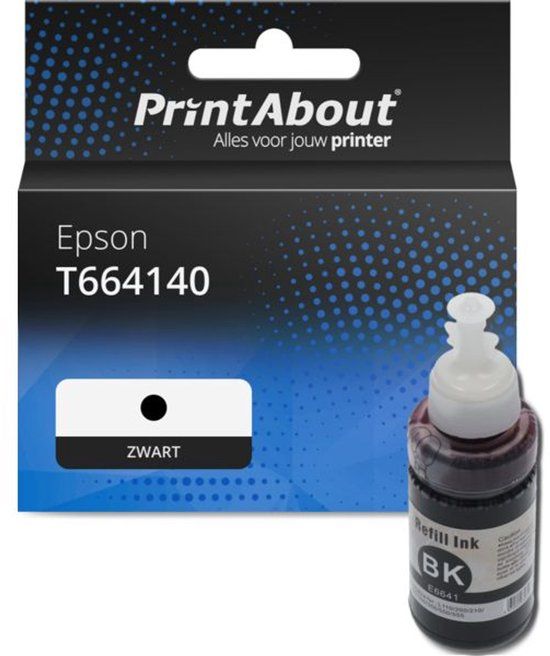 PrintAbout Huismerk T664140 Zwart Inktcartridge | 4500 Pagina's | Compatibel met Epson EcoTank