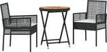vidaXL Bistro Set 3-delig Zwart Poly Rattan