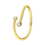 Lucardi Dames Zilveren goldplated ring met twee zirkonia stenen - Ring - 925 Zilver - Goud - 19 / 60 mm