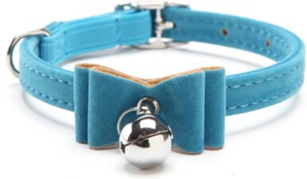 TrendX Kattenhalsband – Met Belletje en Vlinderdas – Veiligheidssluiting – Blauw blauw