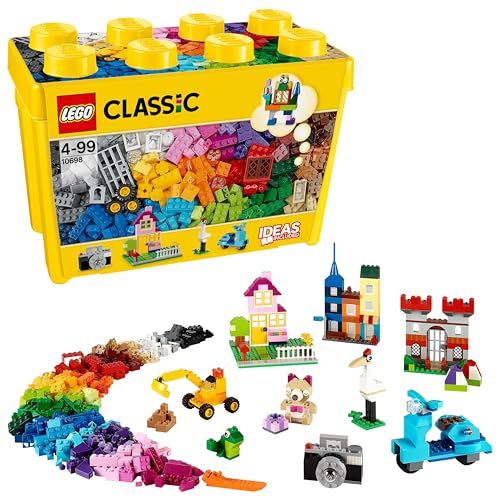 LEGO Classic Creatieve grote opbergdoos met Kleurrijke Stenen, Ramen, Deuren, Wielen en een Basisplaat, Creatief Speelgoed voor Kinderen, Leuk Cadeau voor Jongens en Meisjes vanaf 4 Jaar 10698