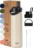 VANN® 3-Wandige RVS Drinkfles 650 ML met rietje voor volwassenen – Oatmeal