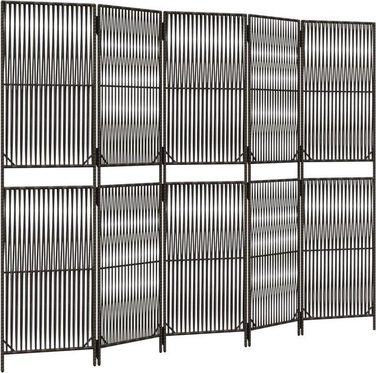 vidaXL Kamerscherm 5 panelen poly rattan grijs
