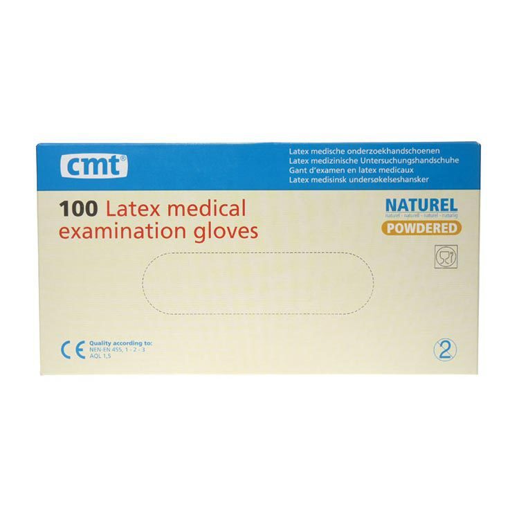 CMT Handschoenen Latex Gepoederd Naturel Medium 100st