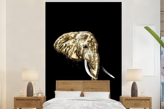 Nr1Wallpaper Behang - Fotobehang Olifant - Zwart - Goud - Breedte 225 cm x hoogte 350 cm