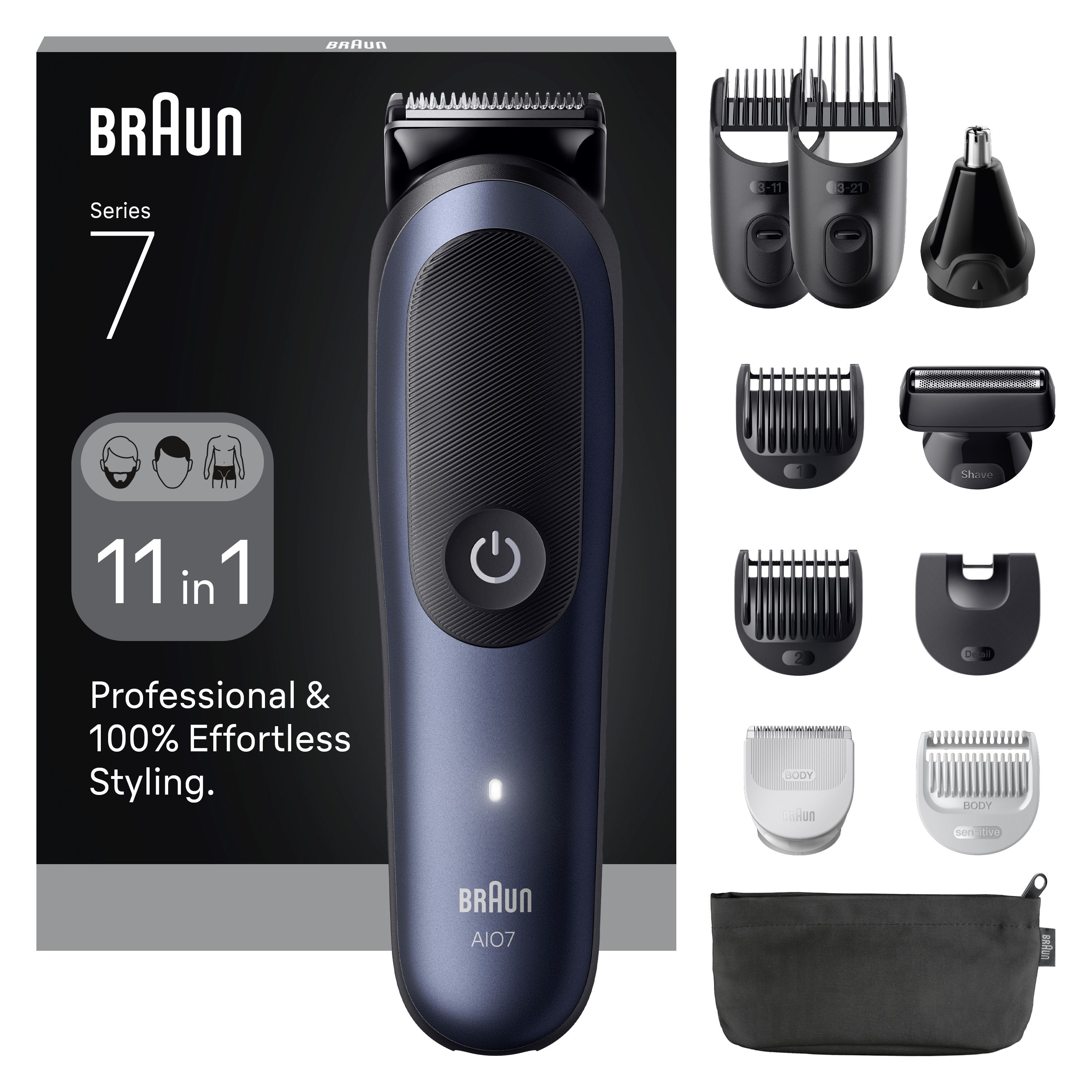 Braun Series 7 All-In-One Trimmer - Dark Blue, 21 Length Settings, 120min Use Time