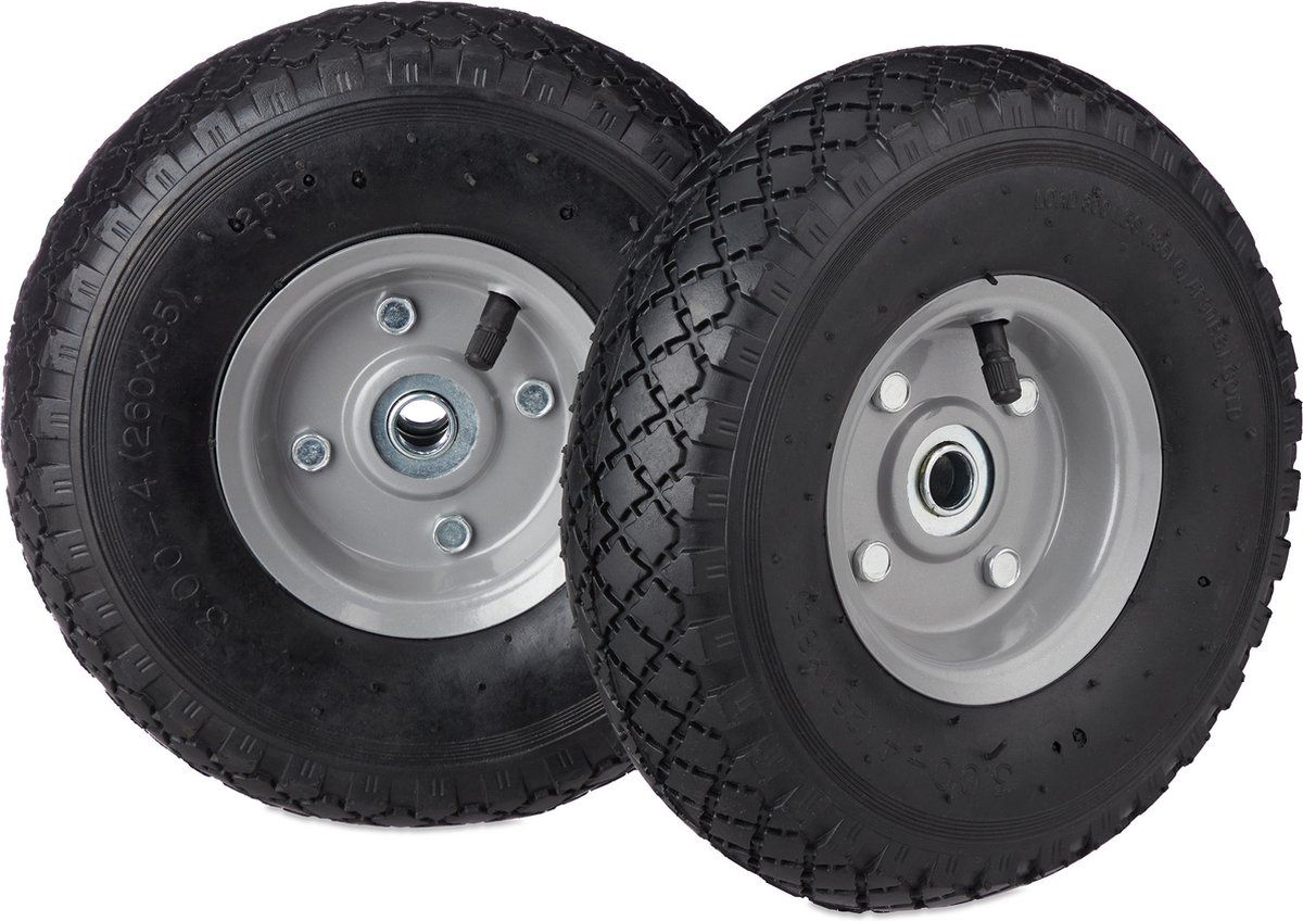 Relaxdays Steekwagenwiel 3.00-4 - 2x - Reserveband - Staal - Luchtband - Bolderkarwiel