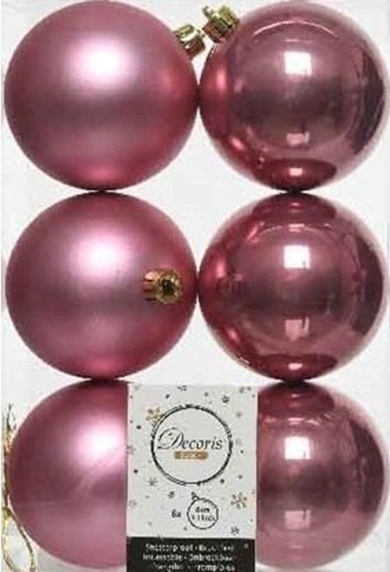 Decoris Kerstballen - 6x st - oudroze - D8 cm - kunststof - mat/glans