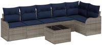 vidaXL Tuinbank Set 7-delig 6-zits Grijs Poly Rattan