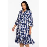 YOEK gebloemde jurk Plus Size met linnen - blauw