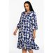 YOEK gebloemde jurk Plus Size met linnen - blauw