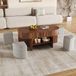 OKWISH Salontafel – Ovaal Met Opbergruimte En Stoffen Hockers – 120x60x51,5 cm – 2 Schuifdeuren – MDF En Spaanplaat Walnut