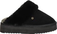 Warmbat Flurry Suede Plateau Dames Sloffen - Zwart/Zwart