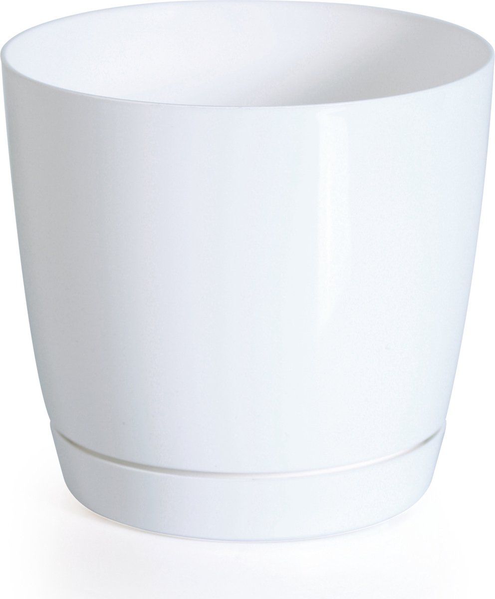 Prosperplast Plantenpot/bloempot kunststof rond glanzend parel wit dia 21 x hoogte 19 cm voor binnen/buiten