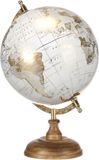 Arte R Decoratie Wereldbol / globe - wit - houten voet - D21 x H31 cm - landen topografie