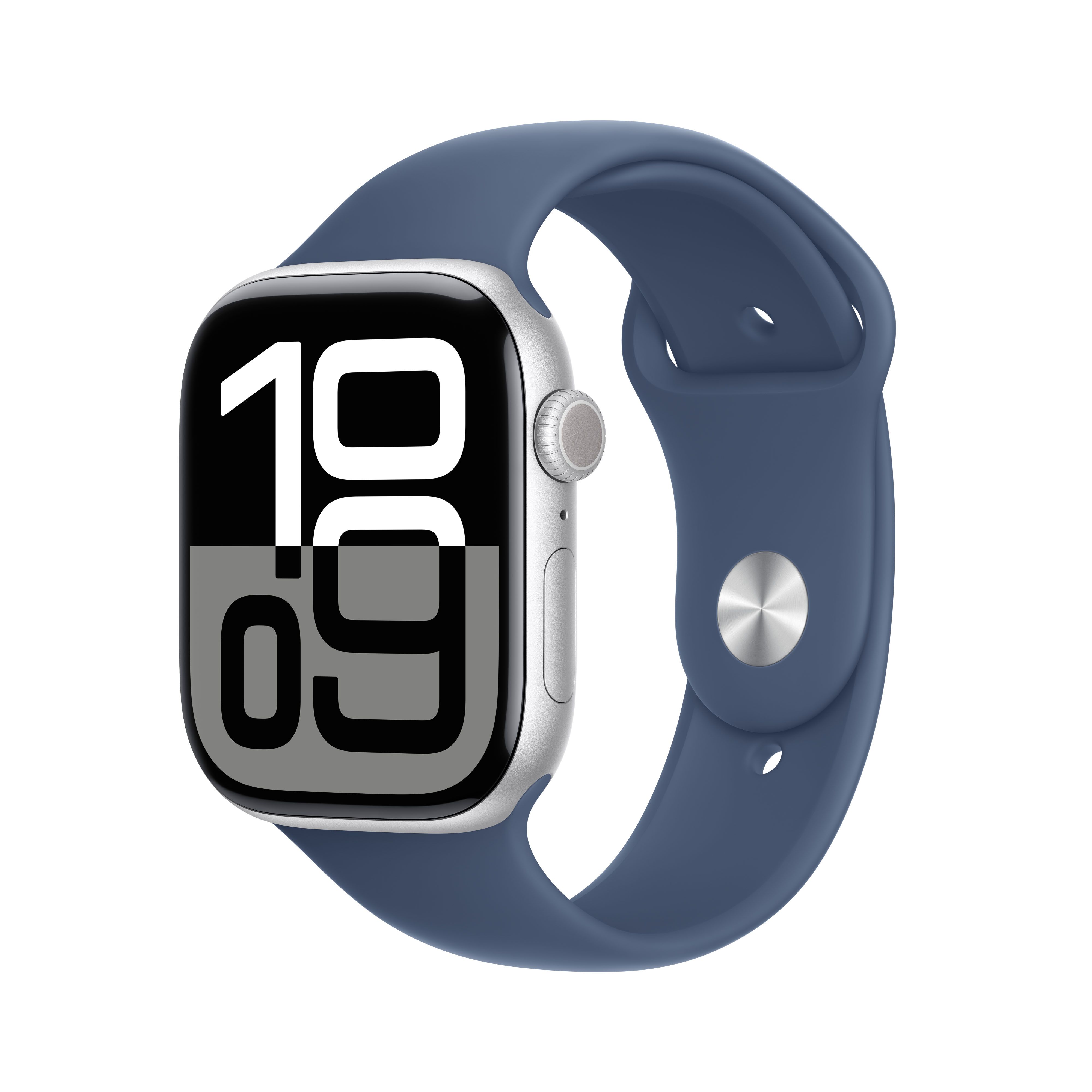 Apple Watch Series 10 46mm - Zilver Aluminium Case met Denim Sportbandje - M/L