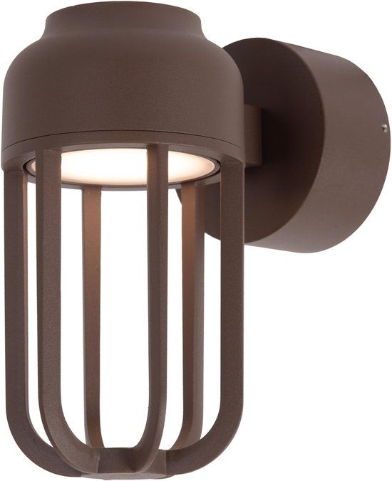 Lucide WELLS - Wandlamp Binnen/Buiten - Ø 10 cm - LED - 1x8W 2700K - IP54 - Roest bruin