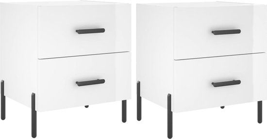 VidaXL Nachtkastjes 2 stuks 40x35x47,5 cm bewerkt hout hoogglans wit
