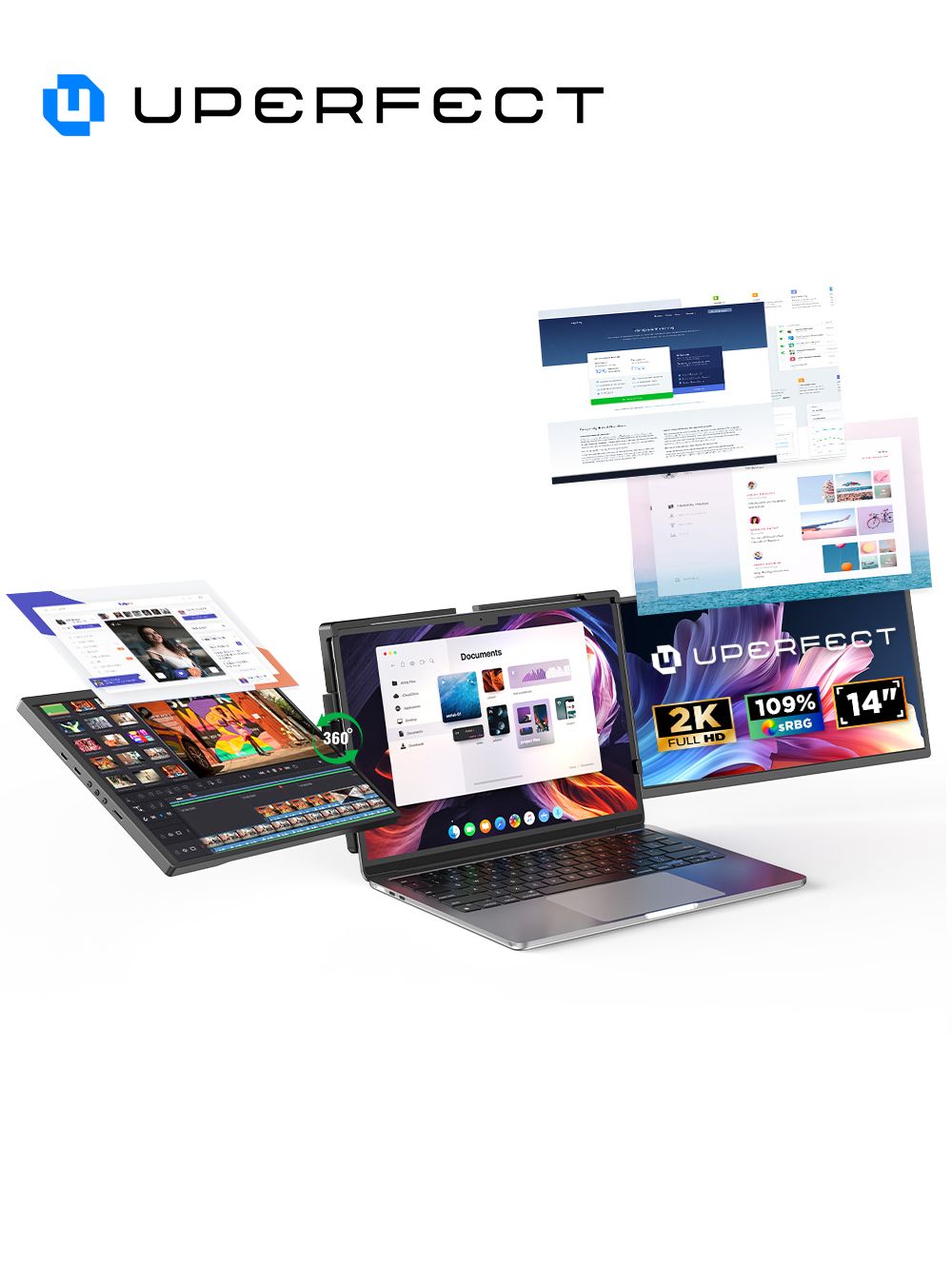 Uperfect Ustaion Z 14" QHD 2K IPS Draagbare Triple Monitor Laptop Scherm Extender