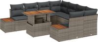 vidaXL Tuinbank Set 9-delig Grijs Polyrattan