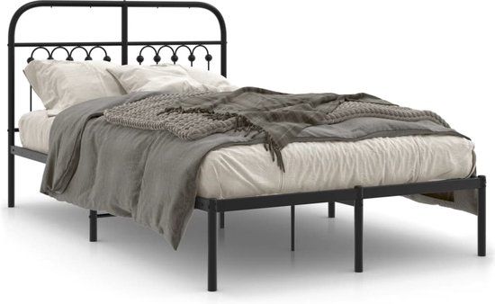 vidaXL Bedframe met hoofdbord metaal zwart 120x200 cm