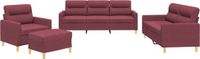 vidaXL 4-delige Loungeset met kussens stof wijnrood