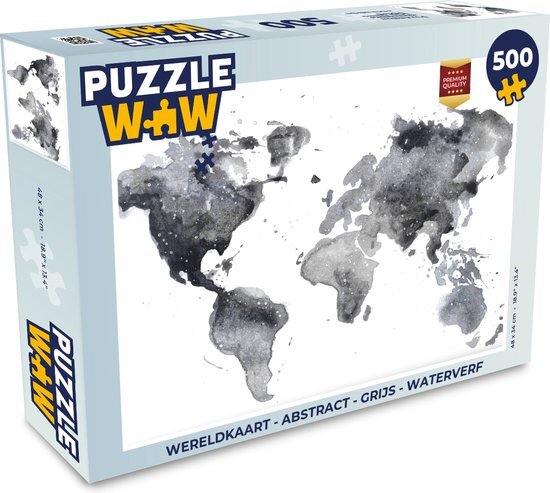 MuchoWow Puzzel Wereldkaart - Abstract - Grijs - Waterverf - Legpuzzel - Puzzel 500 stukjes - Sinterklaas cadeautjes - Sinterklaas voor grote kinderen