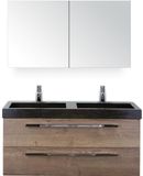BES LED Seville Seville Badmeubelset 120 cm - 2 Laden Tabacco - Wastafel Lucca Dubbel met Spiegelkast
