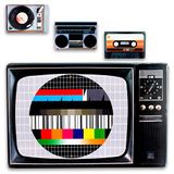 Kunststof Set van 4 placemats van kunststof in retrostijl uit de jaren 80, als cassette, testafbeelding, platenspeler en Getthoblaster, bruin
