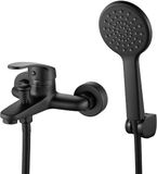 Famanu – Robinet de bain noir avec douchette, mitigeur de douche à levier unique, montage mural, tuyau de 1,5 m
