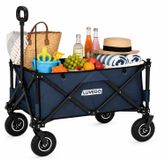 Luvego Chariot de transport | 150 kg capacité de charge | 165 litres | Chariot de transport pliable | Avec roues amovibles | Avec freins | Poignée réglable | Roues tout-terrain | Roues à 360° | Plage, Camping & Festival | Bleu